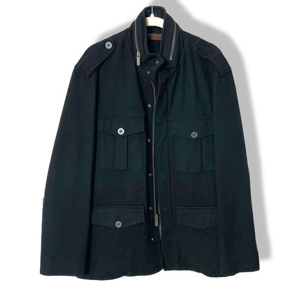 Perry Ellis men's pea coat jacket rain hood XL black - Picture 1 of 8